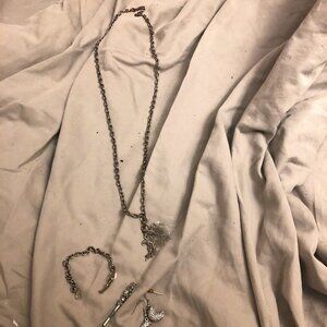 bundle silver moon necklace, earring set, hair pin, bracelet